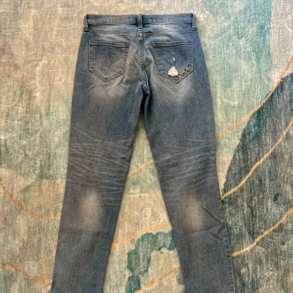 Express Jeans Women's Girlfriend Distressed Blue Jeans | Size 0 - Picture 3 of 6